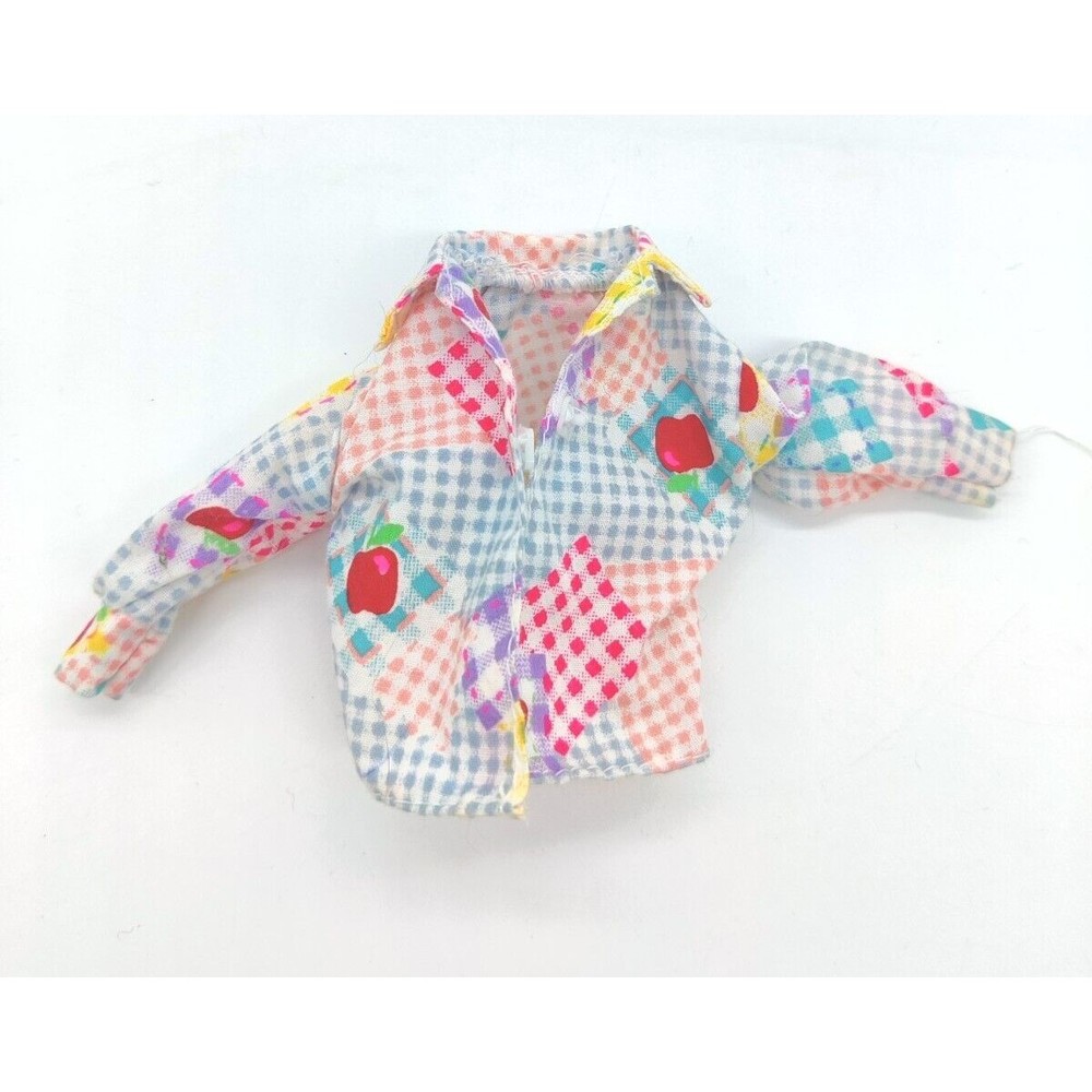 Vintage Barbie Shirt Apples Teaching Doll Clothing Top Picnic Plaid Apple Mattel